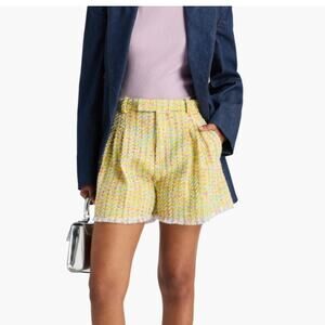 Gucci Yellow Tweed Wool Blend High Rise Shorts GG Buttons NWT Size 46